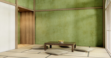 Obraz na płótnie Canvas Muji green living room japanese style and decoration for japan.3D rendering