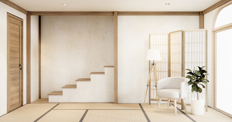 Muji chair furniture and japan room interior design minimal.3D rendering