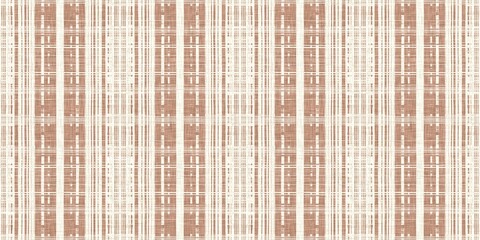 Minimal brown tartan linen seamless border. Banner print of unisex country cottage plain cotton plaid background