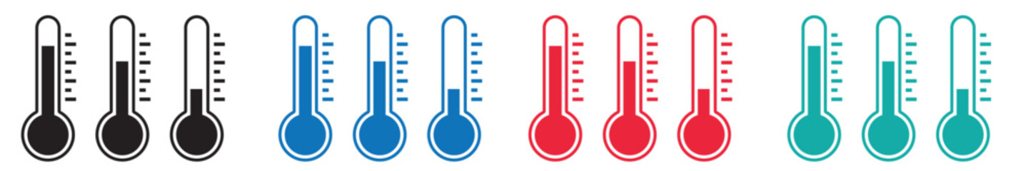 Temperature symbol set. Thermometer symbols, temperature scale, weather icons. Vector illustration - obrazy, fototapety, plakaty