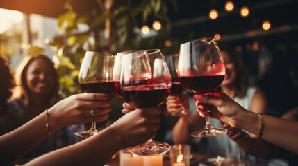 Friends toasting with glasses of wine - obrazy, fototapety, plakaty