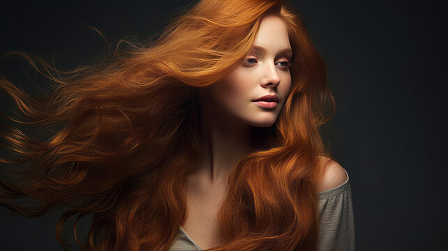 Lively golden brown hair on a gray background