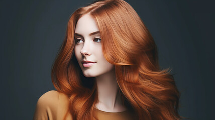 Fototapeta premium Lively golden brown hair on a gray background