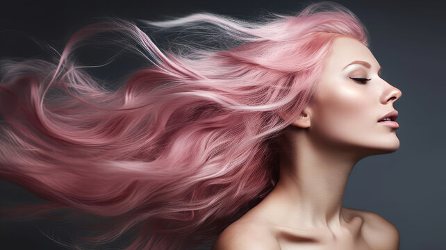 Lively pink hair on a gray background.