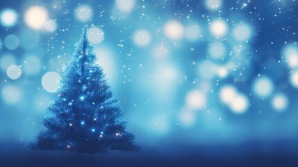 Fototapeta na wymiar Christmas tree on blue, generative ai