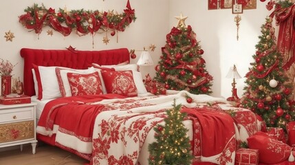 christmas decoration on the bed