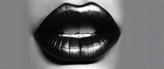 black and white mouth banner, lipsticked and sexy
