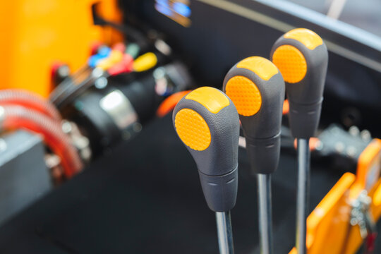 steering and cab of forklift with levers. in stock. loader steering with control levers