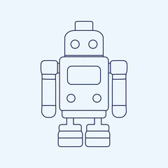 Robot line vector illustration, flat cute robot outline vector character icon mascot vector art, kids illustration