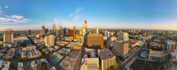 Downtown Austin at Sunrise: 180 Degree Aerial Panorama