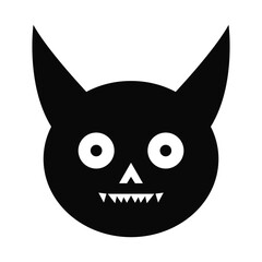 Black Creepy Cat Face Vector Icon - Spooky Feline Illustration