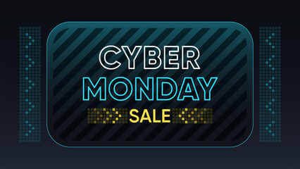 Banner design of Cyber Monday Sale. Outline text Cyber Monday with textured frame. Template for digital ad, online sale, promo offers, social media banners and animation. Vector illustration