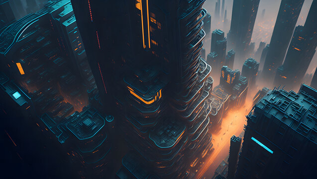 Background with city cyberpunk city corrupted Generative AI
