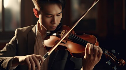  Renowned Violinist Practicing for Symphony Orchestra Performance - obrazy, fototapety, plakaty