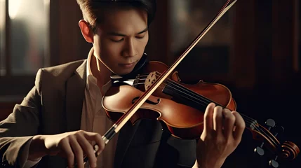 Foto op Canvas  Renowned Violinist Practicing for Symphony Orchestra Performance © 3D Station
