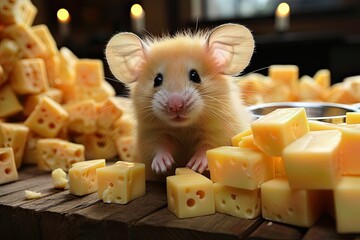 Happy mouse in world of cheese.