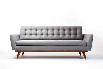 Sleek and Stylish Studio shot of a grey sofa on a carpet isolated on white background