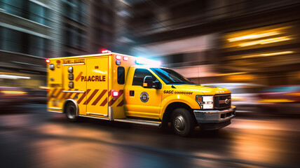 Blurred motion action view of an ambulance responding to the scene of an emergency.generative ai