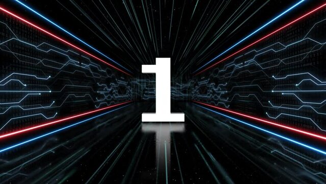 Number 1 in Tech Room Animation, Top Ten, on Alpha Channel, Loop

