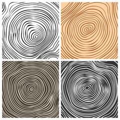 Fototapeta na wymiar Tree trunk cut textures, pine or oak slice. Sawn timber, wood. Brown wooden texture with tree rings. Hand drawn sketch. Vector illustration