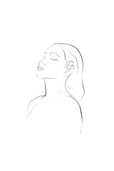 Fashion lineart portrait of young woman, isolated vector illustration.	
