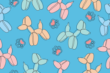 Classic balloon dog. Vector seamless pattern of cute cartoon bubble animal in color. Design element for logo, card, t-shirt print, invitation, accessories. Vector illustration