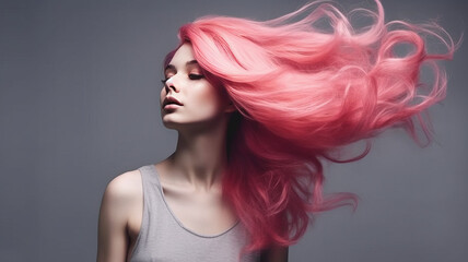 Lively pink hair on a gray background.