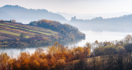 Autumn landscape with a view of the Czorsztyński Reservoir and the surroundings