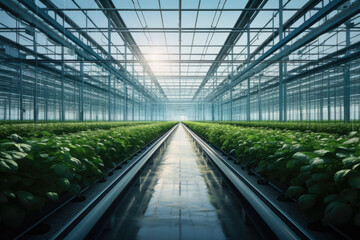 A modern greenhouse using controlled environment agriculture for year-round crop production. Generative Ai.