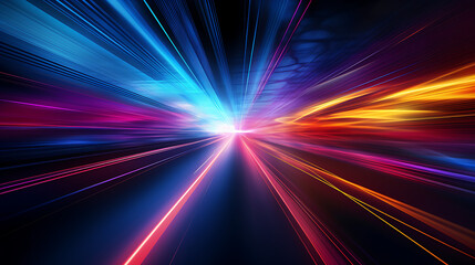 Abstract speed glowing light bold colors background banner illustration - flashy pattern of straight lines Speedy motion blur creating for web banner and wallpaper design