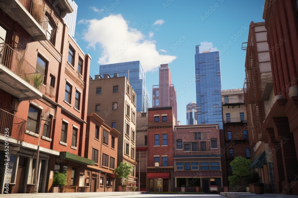 Poster a picture of a city street with tall buildings in the background. this image can be used to depict u