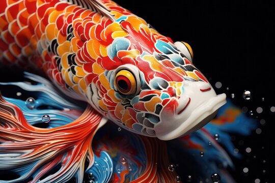 A close-up view of a statue of a fish. This image can be used for various purposes.