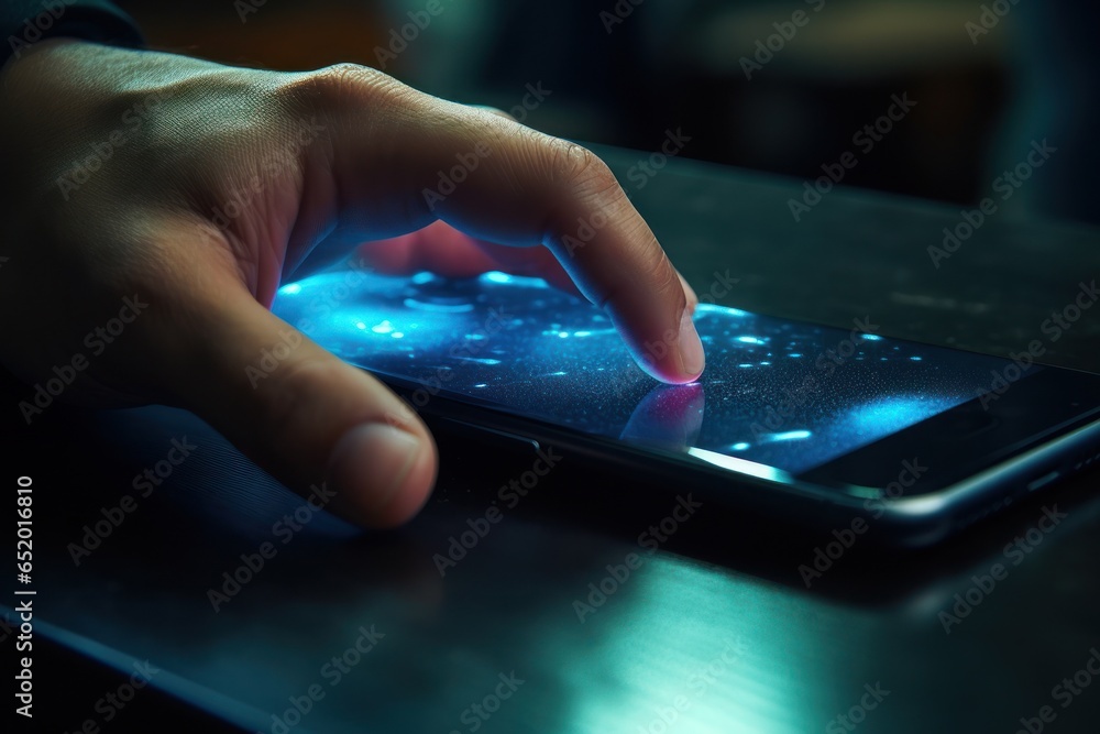 Aufkleber A close up view of a person using a cell phone. This image can be used to depict modern technology and communication.