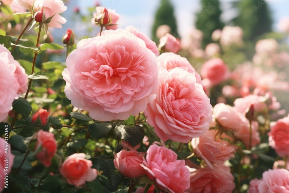 Poster A beautiful bunch of pink flowers in a garden. Perfect for adding a touch of color and freshness to any project or design.