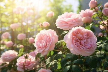 A beautiful bunch of pink roses in a garden. Perfect for adding a touch of elegance and romance to any project or design.