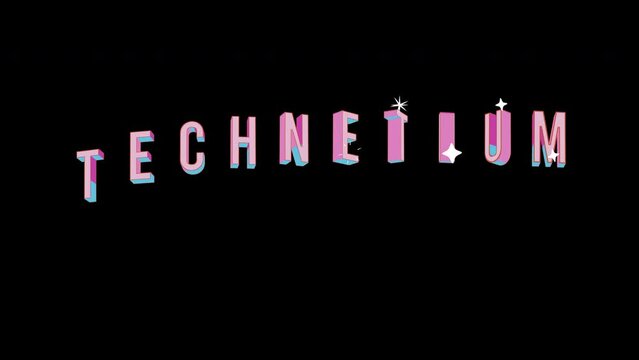 Bright letters jump merrily in the inscription TECHNETIUM Element of periodic table. Retro. Alpha channel black. In-Out looped. Alpha BW at the end. Looped from frame 120 to 240, Alpha BW at the end