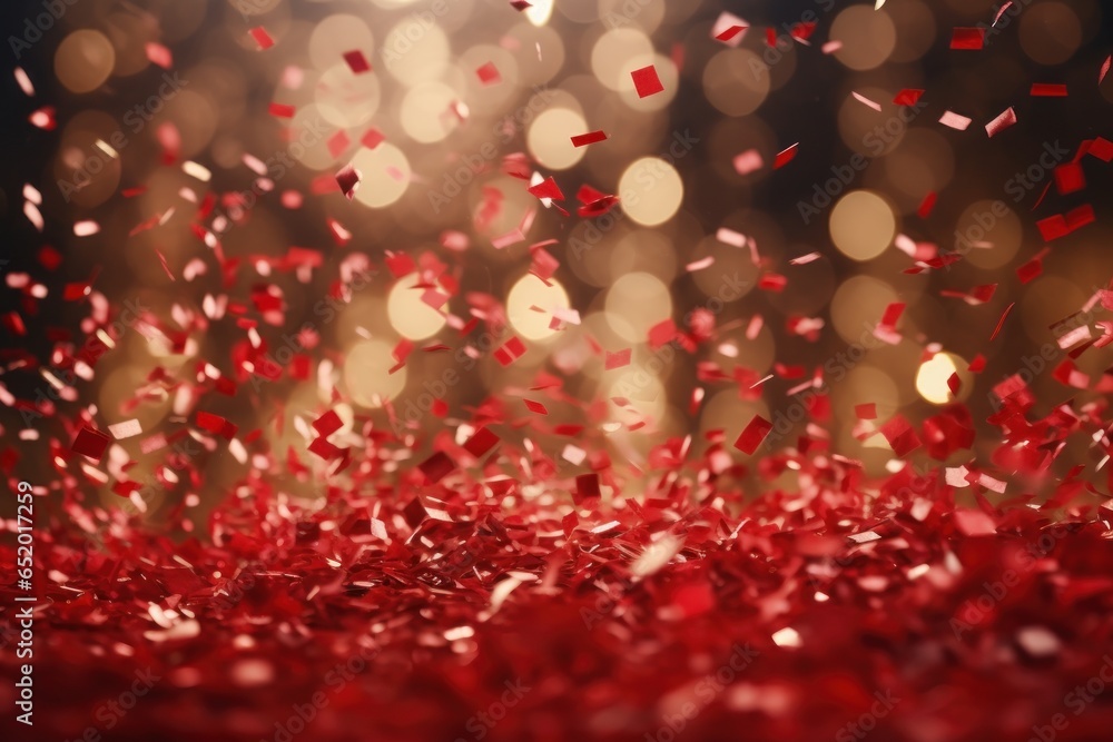 Poster a vibrant image capturing a shower of red and white confetti falling from the sky. perfect for celeb