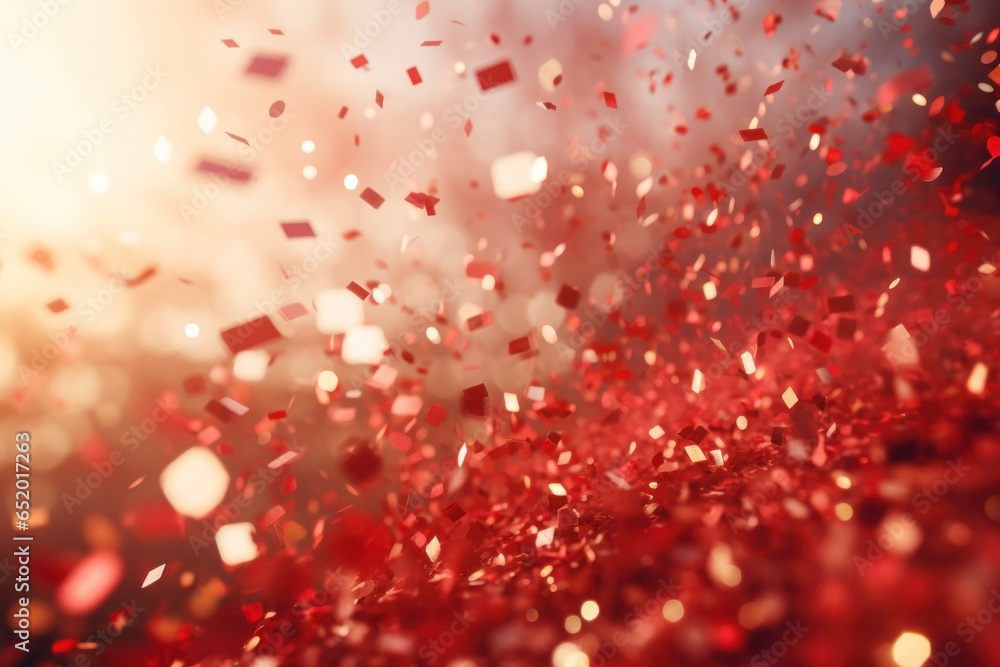 Poster A vibrant image capturing the moment when a multitude of colorful confetti is falling from the sky. Perfect for adding a festive and celebratory touch to any project.