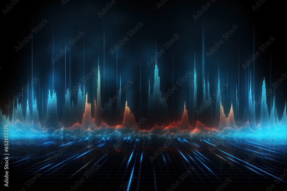 Poster a picture of a dark room illuminated by blue and orange lights. this image can be used to create a m