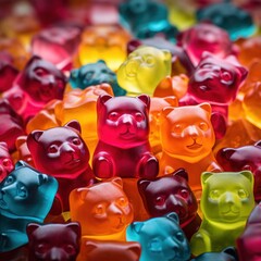 Obraz premium A pile of gummy bears sitting on top of each other. Perfect for sweet treats and colorful confectionery concepts.