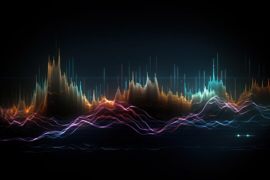 A visually striking image featuring a vibrant line of sound waves against a dark background. Perfect for adding a modern and dynamic touch to any project or design.