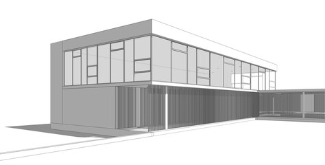 Modern building sketch 3d rendering
