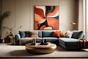 A modern living room with an abstract art piece as the focal point - Generative AI
