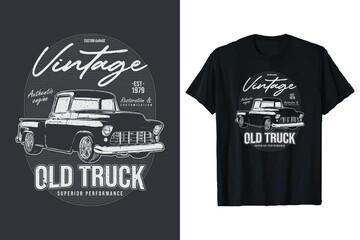 American Vintage Old Truck Vector T-Shirt Design. Vintage trucks Retro classic t-shirt. chevy pickup truck graphic tshirt design. - obrazy, fototapety, plakaty