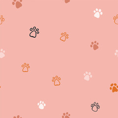 Vector seamless pattern with cartoon dog and cat paws on pink background. Domestic dog pattern. Vector illustration - 652023606