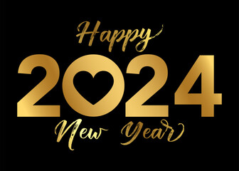 Happy new year 2024 with 3D gold color design template. 2024 new year celebration.