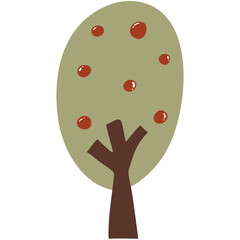 apple tree, autumn tree, flat doodle style vector illustration