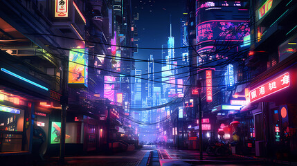 Cyberpunk Retro Futuristic City with Neon Lights
