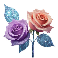A colorful glitter silhouette of Roses on a white background. AI-Generated.