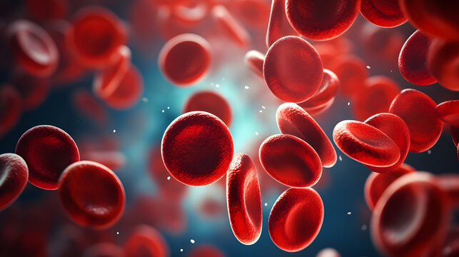 Red blood cells under microscope, Red blood cells flow through the vein. scientific illustration. 